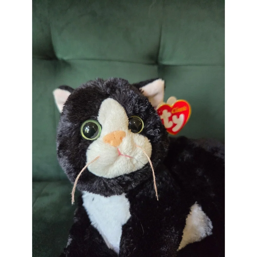 2011 Ty Classic Shadow Cat Plush Tuxedo Black White Kitty Laying 12